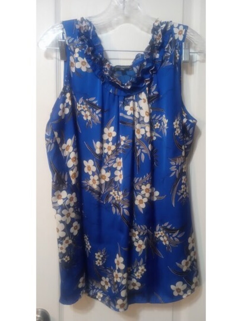 Notations Blue Floral Ruffle‑Collar Tank | Size 14